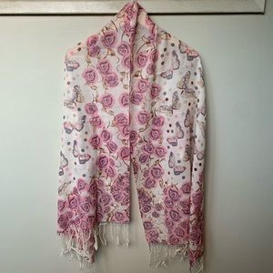 Beautiful Wool Scarf: Rose Butterfly Polka Dots Pink